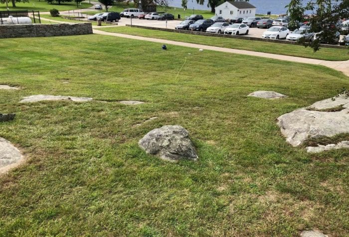 Measuring the site for the crab labyrinth, Fall 2018