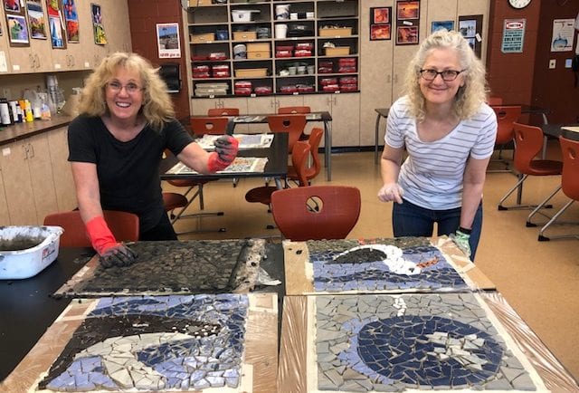 Shelly and Mary grouting more mosaics