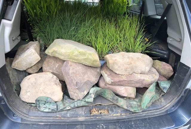Beautiful rocks for the waterfall donated by Construction Materials Inc. in North Lebanon