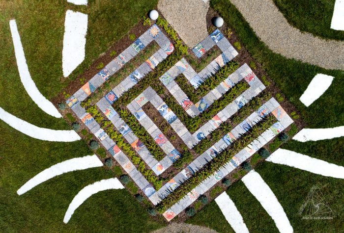 Aerial view of the crab-shaped labyrinth in more detail